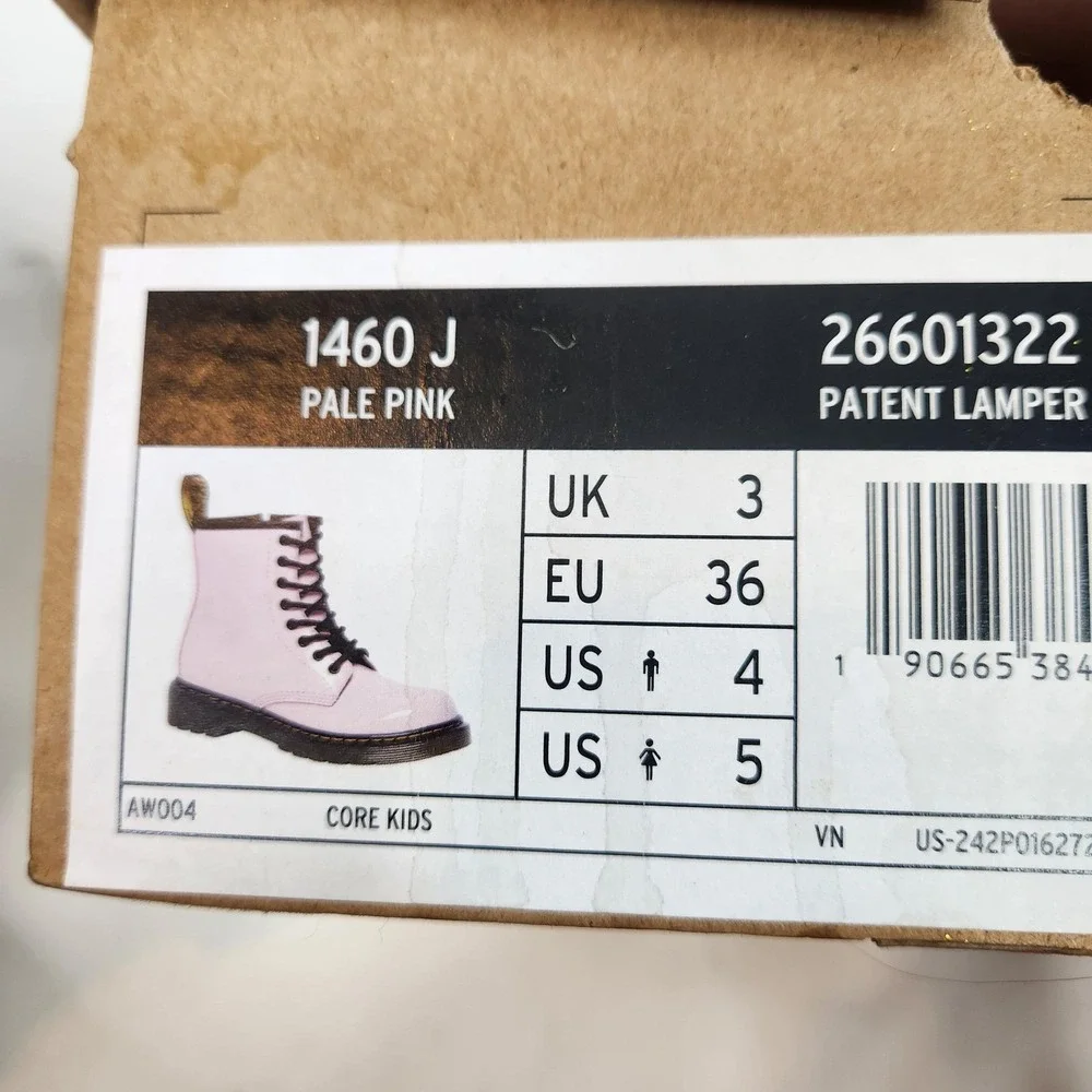 DR. MARTENS J Boots Unisex Kids 4 5 Pink Patent Lamper Combat Ankle Zip EU 36